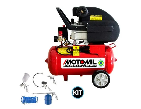 Motocompressor Motomil CMI 7,6 PCM 24 Litros Motor 2hp Mono (220v) + Kit Acessorios com 5 Pecas